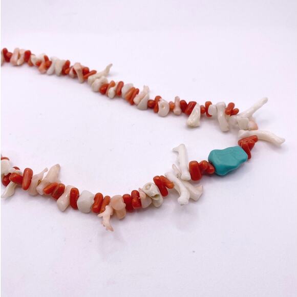 Vintage white And Pink Coral Necklace with Turquoise 16” Handmade - Picture 7 of 7